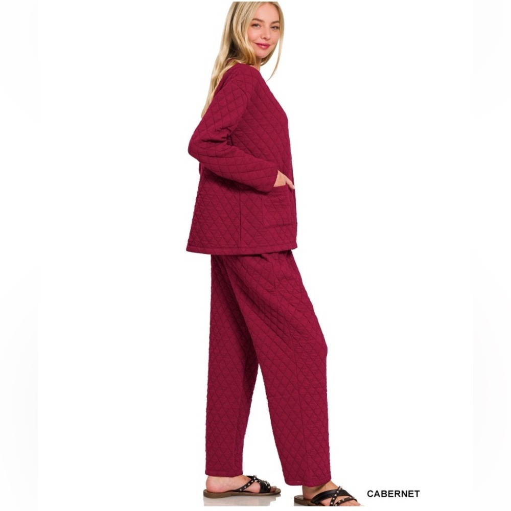 Zenana Outfitters Cabernet Quilted Pants & Jacket Set - Picture 3 of 3